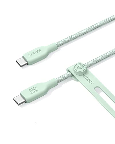 Кабел Anker 543 USB C-USB C (140 W, 3 метра), кабел за зареждане от бионейлона USB 2.0 за MacBook Pro 2020, iPad Pro 2020, iPad Air 4, Samsung Galaxy S22 и други устройства (натурален зелен)
