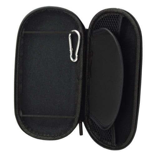 Защитен Твърд Кожен Калъф с двоен цип, Пътна Чанта за носене с карабинер за PS Vita - Черен