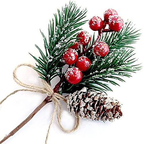 Weetack Червени горски Плодове Стъбла Борови Клони Вечнозелени Коледни Плодове Декор 8 БР Изкуствени Борови