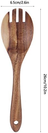Дървена Лъжица за салата, Лъжица от тиково дърво 26 см, 2 Комплекта съдове за готвене с незалепващо покритие, Дървена посуда