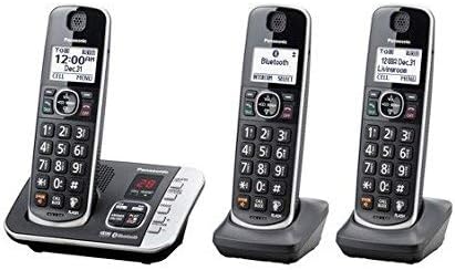 Безжичен телефон Panasonic с връзка към Мобилен и дигитален автоответчику, 3 тръба - Черен (KX-TGE663B) (обновена)