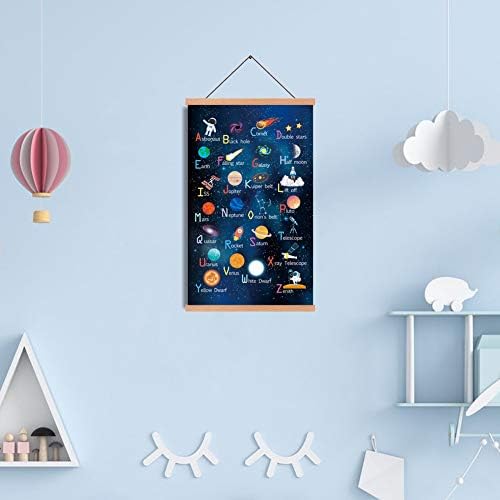 Декор на космическа стая KAIRNE С Дървена Магнитна Закачалка За Плакати, Космически Плакати с Азбука ABC В Рамка (28X45