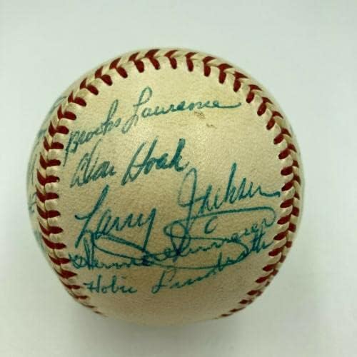 1957 Екипът на All Star Game Подписа бейзболен договор с Ханк Аароном Стэном Музиалом JSA COA - Бейзболни топки с
