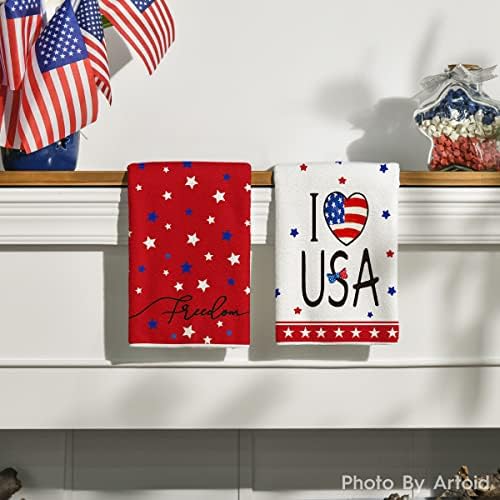 Artoid Mode Американския Флаг на Звезди Свободата на 4 юли Кухненски Кърпи и Кухненски кърпи, 18x26 Инча Обичам Бижута