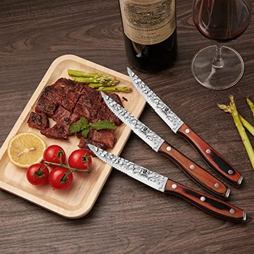Ножове за стек SipLip, комплект от 6 ножа за стек, Сверхострые Ножове за Стек с дървена дръжка, от високо неръждаема