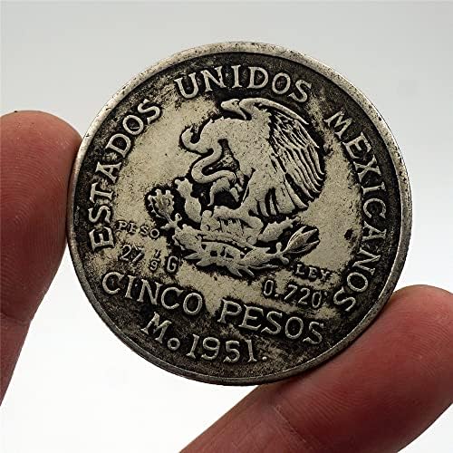 1951 Американско-мексиканската сребърна монета 5 песос, сребърен долар, Айде монети, Древна монета, Чуждестранните монети,