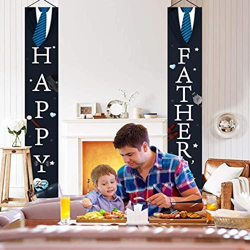 Банер в Деня на бащите, Украшающий Входната врата, Банер на верандата Честит и Щастлив баща, Черно Висящ Банер на Ден