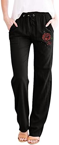 Ленени панталони MtsDJSKF за жените, Обикновен прави панталони с Висока Талия, Модерни Ленени панталони на експозиции