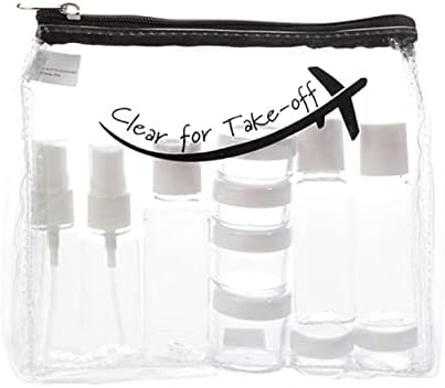 Комплект Пътни бутилки и несессеров, на съответните изисквания Miamica TSA, 15 бр., Черен Прозрачен