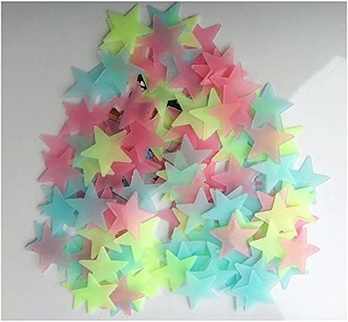 SUKPSY 100 бр Смесен Цвят Светят в Тъмното 3D Звезди Светещи Флуоресцентни Пластмасови Стикери за Стена, за Деца, Детска Стая,