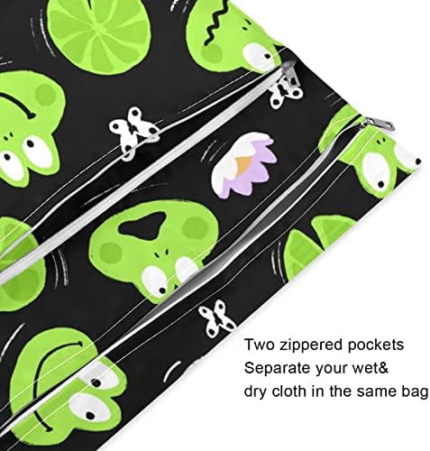 Kigai Сладки Зелени Жаби Мокри и Сухи Чанти за Детски Филтър Непромокаеми Пелени за Многократна употреба Мокри чанти