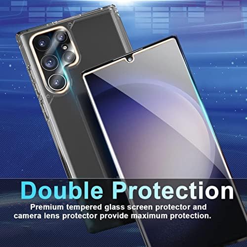 Защитно фолио за дисплея на Galaxy S23 Ultra [2 + 2] За обектива на камерата, Подкрепа за отключване на пръстови отпечатъци, Закалено стъкло с висока разделителна способност,