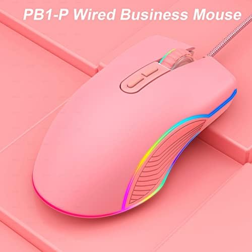 Детска Мишката PUSOKEI, Розова Жичен RGB-мишка, 4 режим на RGB, Ергономична Оптична Проводна Детска Мишката,