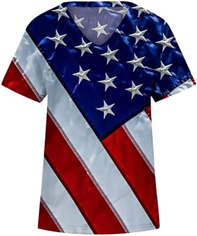 Западните Ризи за Жени, Върхове с Принтом Американския Флаг, Тениска с V-образно деколте и Къс Ръкав, Блузи