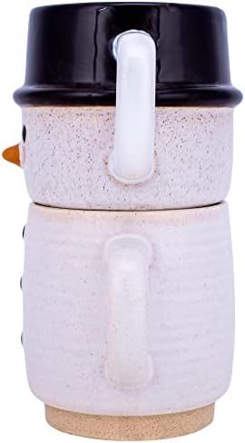 Комплект коледни чаши DEMDACO Stacked Snowman Whitewash от керамика с тегло 16 грама от 2