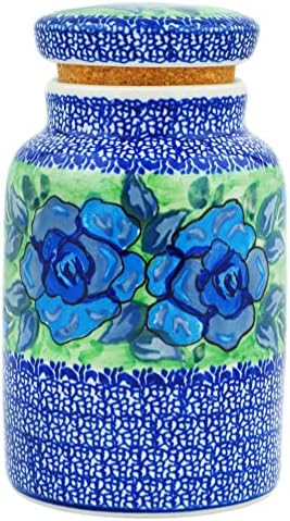 Полска керамични банка с диаметър 7 ¼ инча с капак от Ceramika Artystyczna (Тема Matisse Flowers Cobalt) Подпис УНИКАТ