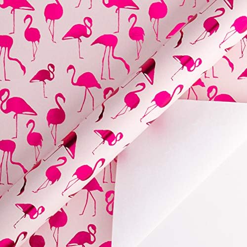 Хвърляне на АЛКОХОЛ амбалажна хартия - Мини Ролка - 17 см х 33 Фута - Розово фламинго от фолио цвят Фушии за Сватба,