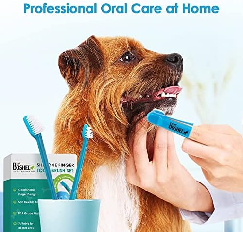 Комплект четка за зъби за кучета BOSHEL за грижа за устната кухина - 2 Двустранни четки с дълги дръжки + 9 Детски Пальчиковых