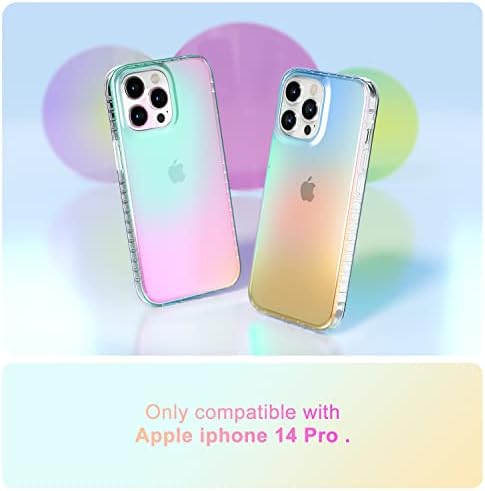 Калъф oakxco за iPhone 14 Pro, Переливающийся Холографски, Сладък Естетичен Флуоресцентно Блестящ Неоновите Калъф