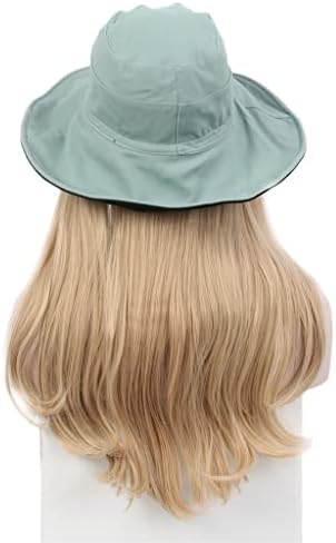 ПАЗАРУВАНЕ модни женска шапка за коса One, рибарско шапка-зелен оттенък, перука, дълга пряка триизмерна златен