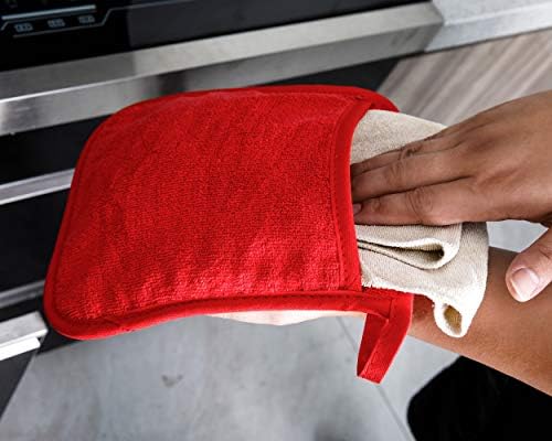 Памучни кухненски ръкавици с джобове, кухненски ръкавици с висока устойчивост на топлина, Подложки за горещи ястия,
