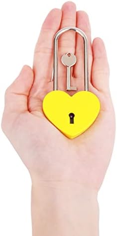 Катинар VeYocilk Love Lock Сърце, Жълт Катинар с Едно Желание във формата на Сърце с Ключ за Сватбата на Влюбените,