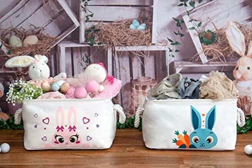 KAZULO/ Комплект от 2 теми, Розово и синьо, Великденски Кошници с зайци За деца, Чанта за яйца За момчета и момичета,