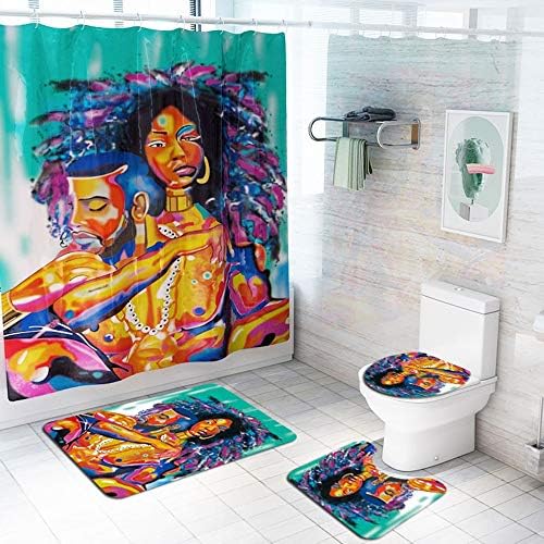 Raxinbang Нескользящий мат С шарките на африканския стил За мъже и жени, Завеса за душ, подложка за пода, седалка за тоалетната чиния, от четири части, Водопоглъщаемост, ?