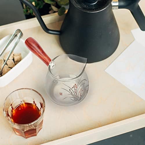 Yardwe Чаша за еспресо от 2-те стъклени стомна за сметана чаша за еспресо с дръжка за стъклена кана за сметана с дървена дръжка