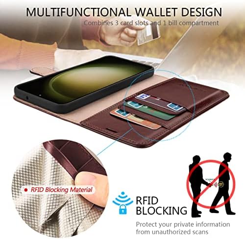 Чанта-портфейл Belemay за Samsung Galaxy S23-Защитна флип-надолу капачка от естествена кожа-Притежател на кредитна карта с радиочестотна идентификация-заключване-Калъф-за на?
