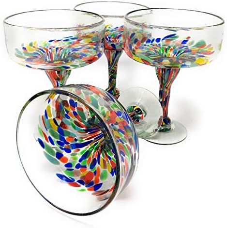 Мексиканското стъкло ръчно выдувки – комплект от 4 чаши ръчно выдувки Маргарита Confetti Carmen (16 унция)