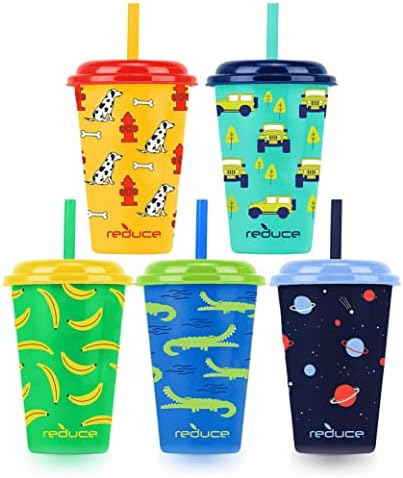 Комплект чаши REDUCE Gogo's обем 12 грама, 5 опаковки – Пластмасови чаши с соломинками и покрива – Могат да