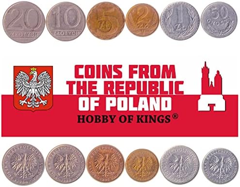 9 Монети от Полша | Колекцията полски монети 1 2 5 10 20 50 пари 1 2 5 злоти | В обращение 1990- | Бял Коронован