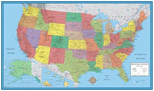 Стенни карта 24x36 САЩ, класическа стенни карта на елита на САЩ (ламинат)