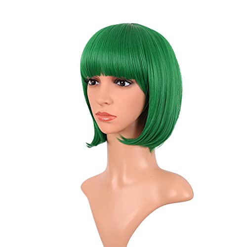 MapofBeauty 12 инча /30 см Модерен женски перука с къса права плоска бретон Боб (зелен)