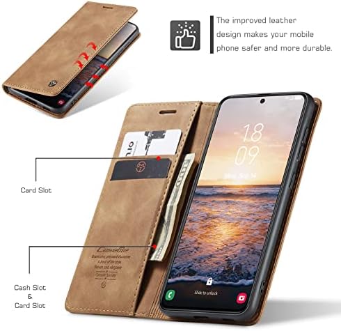 FCOZCKLOM е Съвместим с Samsung Galaxy S23 Чанта-портфейл с държач за карти, подложки за краката, Магнитен