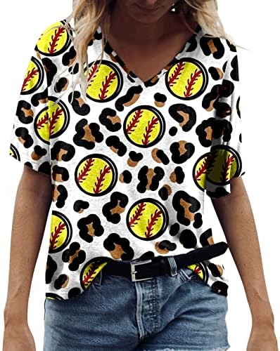 Дълга Женска Риза, Дамски Ежедневни тениски С V-образно деколте и Забавно Бейсбольным Принтом, Тениска с Къси