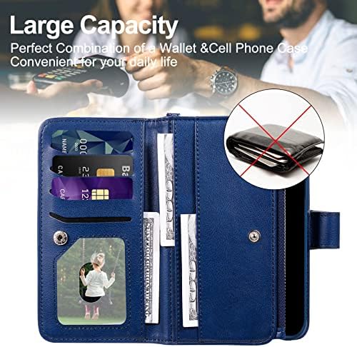 Калъф JZASES за Galaxy S22 Plus, Магнитен свалящ-джобен формат 2 в 1, Калъф за телефон от изкуствена кожа с държач за
