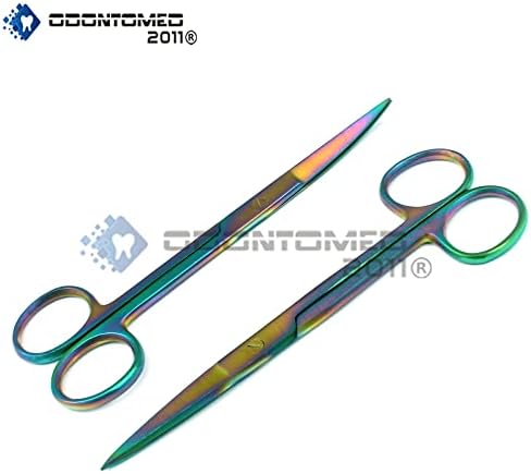 OdontoMed2011 Комплект от 2 Многоцветни Светещи Работни ножица Sharp /sharp 5,5 прави и Извити Ножици цветове