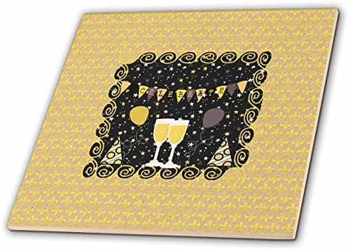 Триизмерно вино, чаши за шампанско, Празнуване на Нова година, Звезди, балони - Плочки (ct_356344_1)