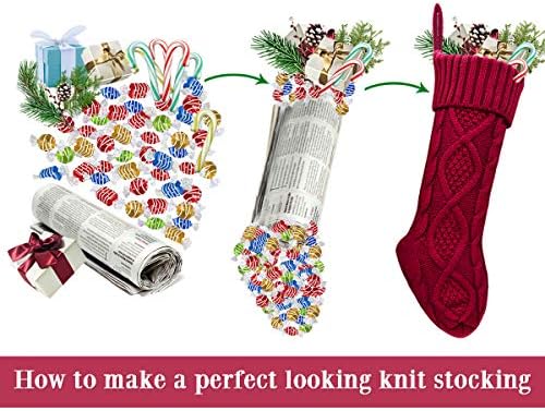 Коледни Чорапи LimBridge, 4 опаковки, 18 инча, Голям Размер, Кабелна Задължителни, Възли Коледни Чорапи в Селски стил, Персонални