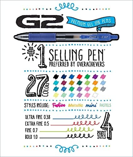 Гел химикалки Pilot G2 Premium Еднократна употреба с Разтегателен с мастило Fine Point (0,7 мм), 8 цвята, 8 броя (16606)