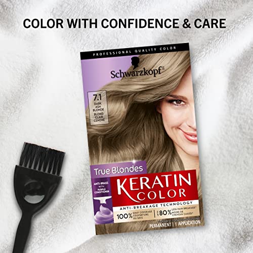 Крем за постоянен боядисване на коса Schwarzkopf Keratin Color 7.1 Тъмно-пепеляв blond, 1 комплект