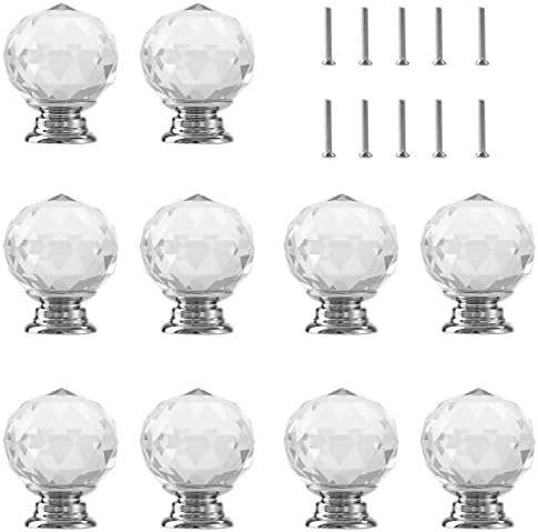 ZAORD 10 Бр. Кръгли Диамантени Писалки с кристали 1,6 инча (40 мм), Прозрачни Стъклени Дръжки с Кристали за Шкафове,