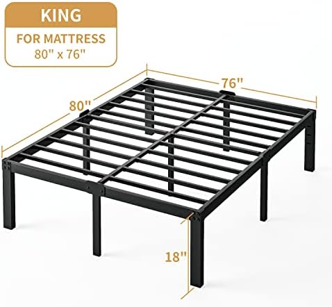 Рамка на легло Gdduck 18 инча King Size Метална рамка легла с място за съхранение, Платформа, здрава стоманена рамка,