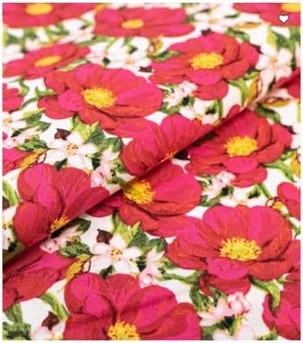 Памучен плат с цвете розов мак двор