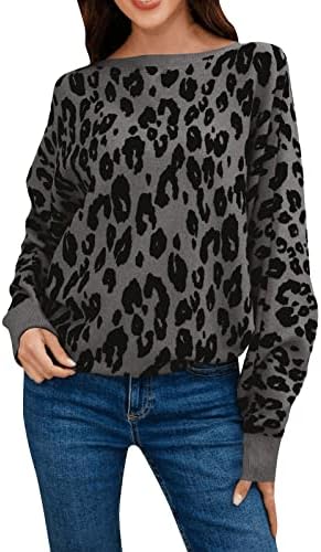 Дамски Пуловери от Кашмир С Леопардовым Принтом, Свободен Пуловер с един деколте и дълъг ръкав Прилеп, Вязаный Пуловер,
