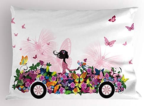 Имитация възглавници Ambesonne Cars, Жена Зад волана на колата с Цветен модел, Пеперуди във въздуха, Жена на пътя,