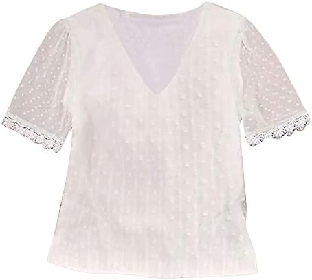 Дамски блузи с V-образно деколте и къс ръкав, лейси вязаная на една кука однотонная модна тениска с pom-помераните, ежедневни