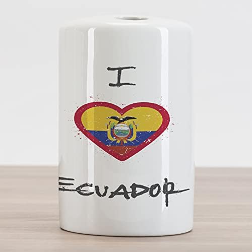 Керамични Държач за четка за зъби Ambesonne Ecuador с Надпис Аз обичам Еквадор и Сърце във формата на Националния флаг, Декоративна